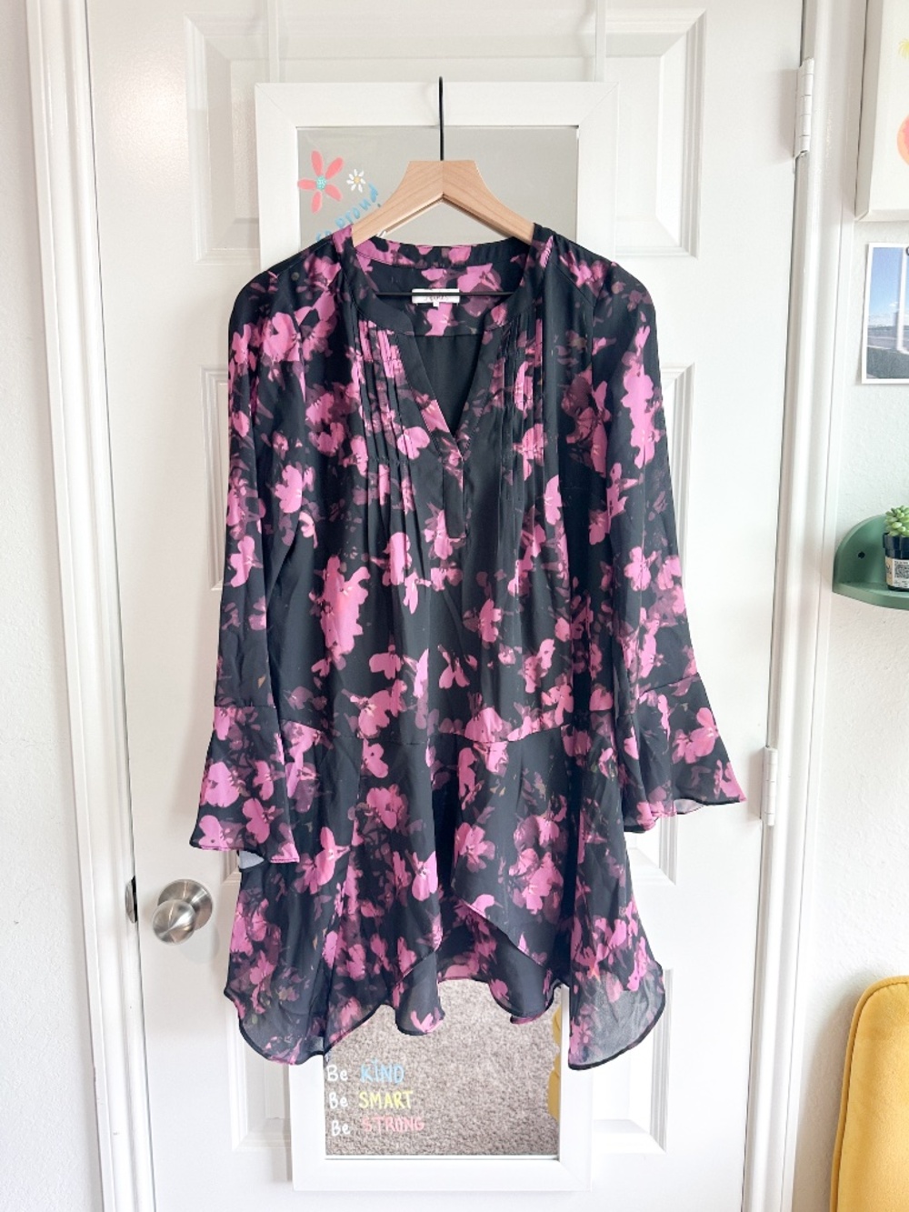 Parker Black & Pink Floral Ruffle Mini Dress XS